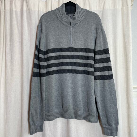 Tahari Knit Striped Pullover Sweater Quarter Zip Men's Sz XXL - Picture 1 of 10